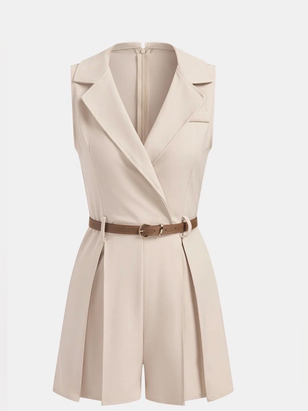 Sleeveless Blazer Style Romper with Brown Belt
